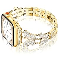 Ocaer Compatible with Apple Watch Strap Ultra 49 mm 45 mm 44 mm 42 mm, Glitter Rhinestone Metal iWatch Bracelet for Apple Watch Ultra 2 Series 9 8 7 6 5 4 3 2 1 SE, Bling Jewellery for Women (Gold)