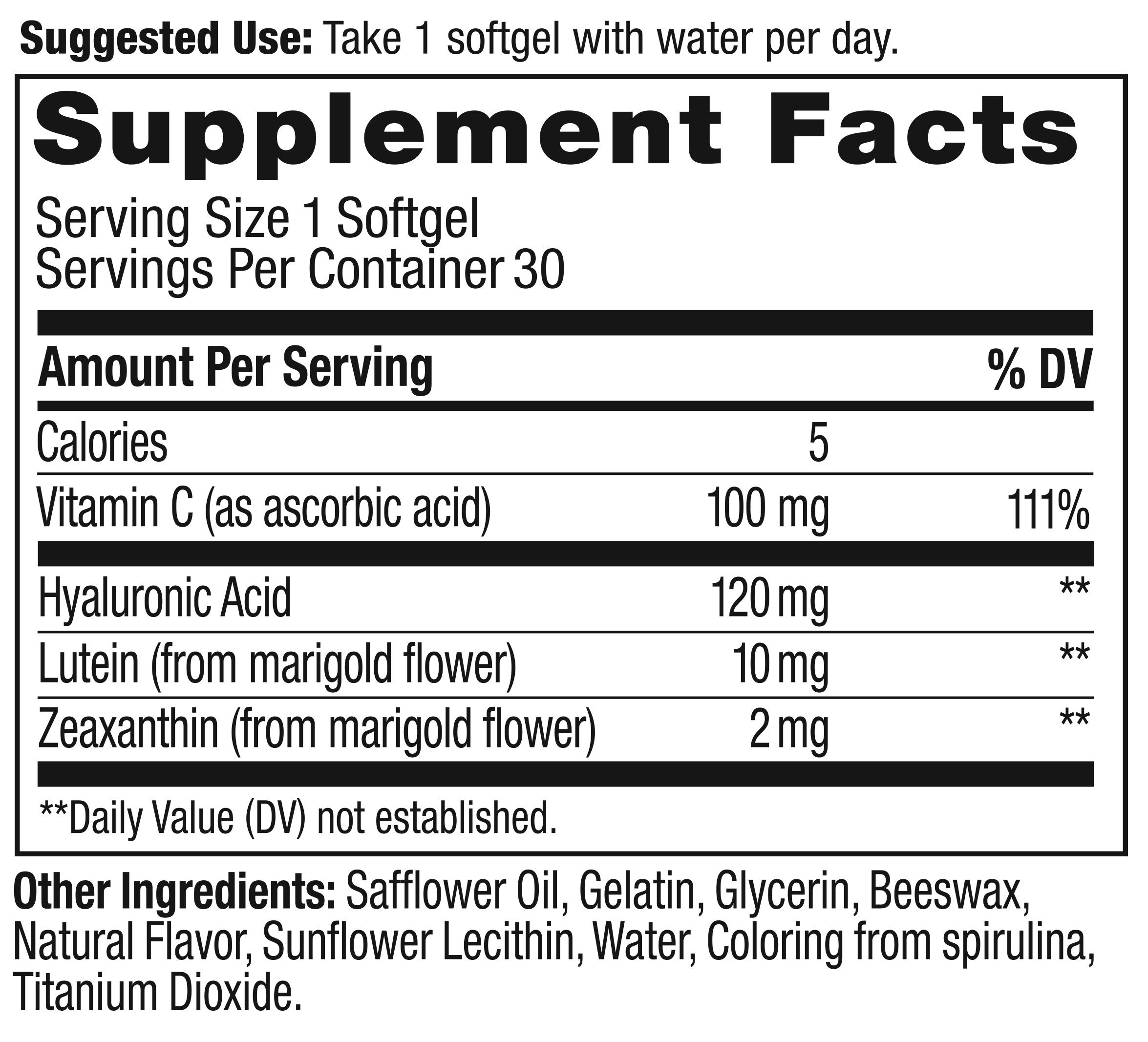 OLLY Ultra Strength Skin Softgels, Hydrate and Firm Skin, Hyaluronic Acid, Zeaxanthin, Lutein, Vitamin C, Skin Supplement, 30 Day Supply - 30 Count (Packaging May Vary)