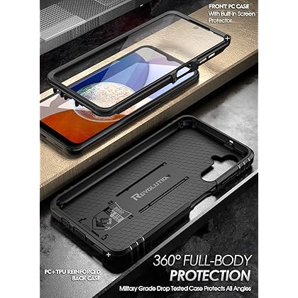 Poetic Revolution Series Case for Samsung Galaxy A14 5G, Full-Body Rugged Dual-Layer Shockproof Protective Cover with Kickstand and Built-in-Screen Protector, Black