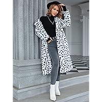 Jackets for Women - Dalmatian Print Lapel Neck Fuzzy Coat (Color : Black and White, Size : Small)
