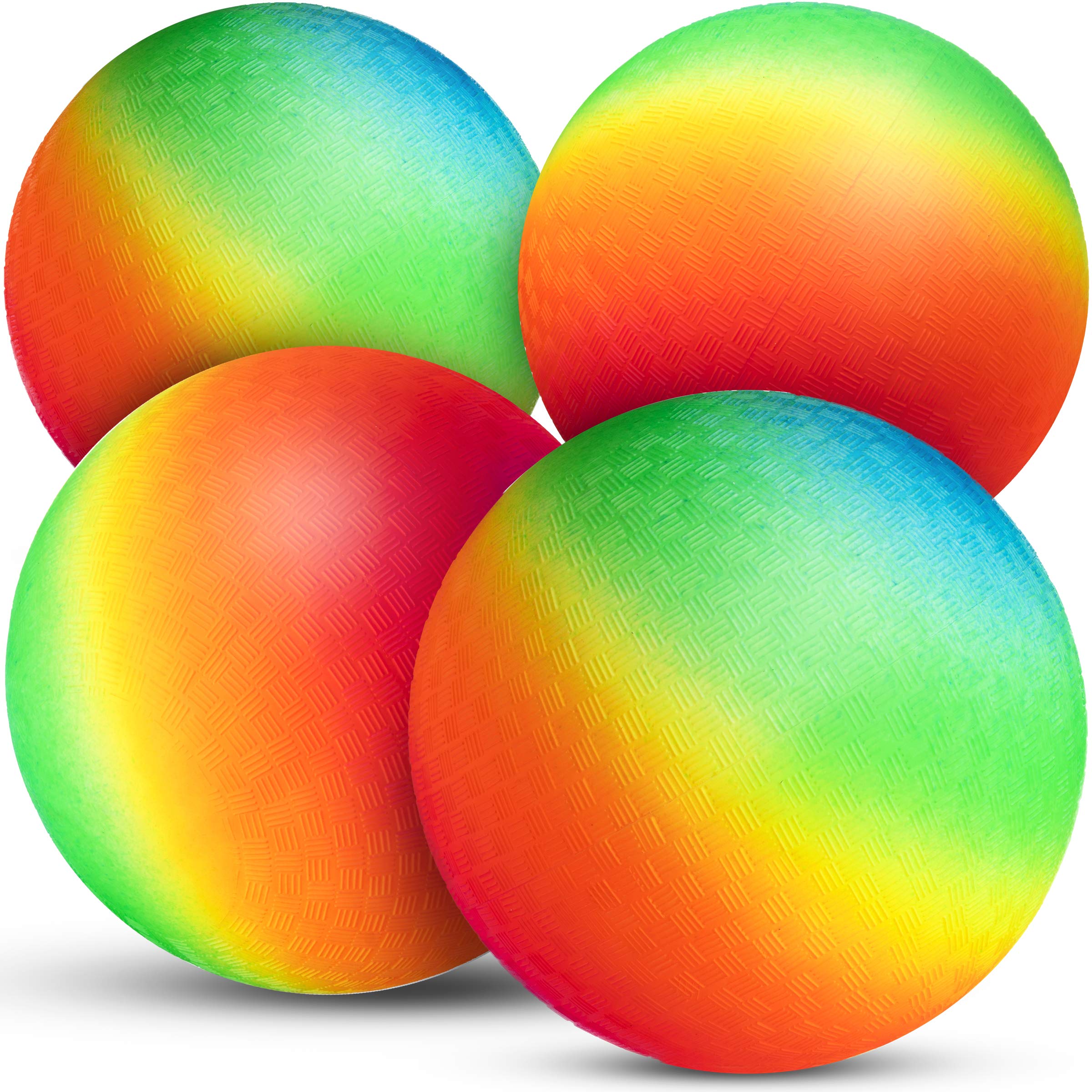 Bedwina Rainbow Playground Balls - 8.5Inch (Pack of 4) Rubber Bouncy Inflatable Balls for Kids and Adults, Indoor and Outdoor Games, Kickballs, Dodgeball, Four Square, Dodge Ball, Handball