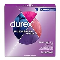 Assorted Pleasure Pack, Lubricated Latex Condoms for Men, 24 Count