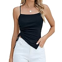 Blooming Jelly Women Sexy Casual Crop Tank Tops Summer Going Out Top Asymmetrical Hem Y2k Spaghetti Strap Tank Top Shirt
