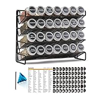 SpaceAid Spice Rack Organizer with 28 Spice Jars, 386 Spice Labels, Chalk Marker and Funnel Set for Cabinet, Countertop, Pantry, Cupboard or Door & Wall Mount - 28 Jars, 13.4