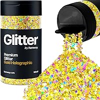 Hemway Chunky Glitter 105g/3.7oz Mixed Craft Glitter Powder Sequin Metallic Flakes for Nail Art Body Face Eye Hair Festival, Epoxy Resin Tumblers Crafts, Party Decor - Gold Holographic Mix