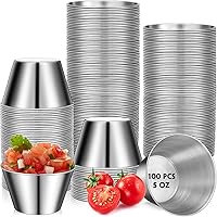 100 Pcs 5oz Stainless Steel Sauce Cups Dipping Cups Mental Condiment Cups Sauce Container Round Dipping Bowls Condiment Ramekins for Dish Butter Kitchen Restaurant Serving Party Dinner Cooking