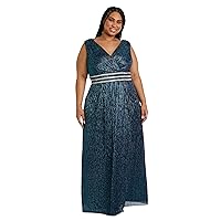 R&M Richards Womens Petites Metallic Long Evening Dress