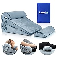 Lunix 4pcs Orthopedic Bed Wedge Pillow Set, Post Surgery Memory Foam for Back, Leg & Knee Pain Relief, Sitting Pillow, Adjustable Pillows for Acid Reflux and GERD for Sleeping, with Hot Cold Pack