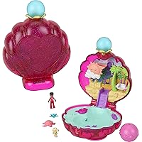 Dolls & Accessories, Travel Toy with Water Play, Sparkle Beach Shell Compact with Micro Doll and Ocean Pet