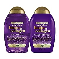 OGX Thick & Full + Biotin & Collagen Extra Strength Volumizing Shampoo & Conditioner with Vitamin B7 & Hydrolyzed Wheat Protein for Fine Hair. Sulfate-Free Surfactants for Fuller Hair, 13 Fl Oz