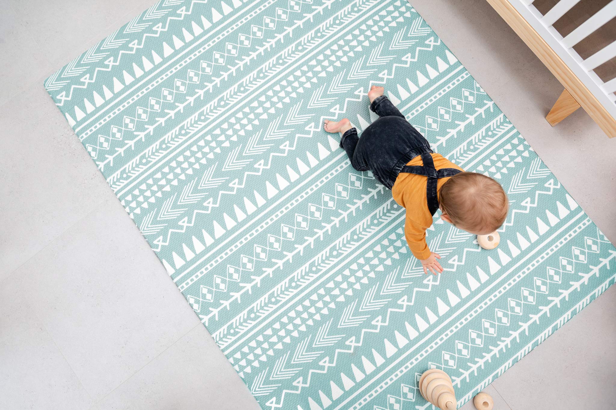 Baby Play Mat for Infants | One-Piece Reversible Foam Floor Mat | Large | Eco-Friendly | Extra Soft | Thick | Non-Toxic | Toddlers | Kids (Mixed Marks Mint/Natural, Large 78” x 55”)