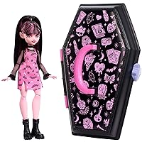 Monster High Draculaura Doll & Accessories, Gore-ganizer Beauty Kit with Bat Clips, Comb & Mirror, Customizable with Stamp Pen & Stickers