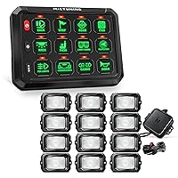 MICTUNING P1s RGB 5.5 Inch 12 Gang Switch Panel with C2 Curved RGBW LED Rock Lights - 12 Pods