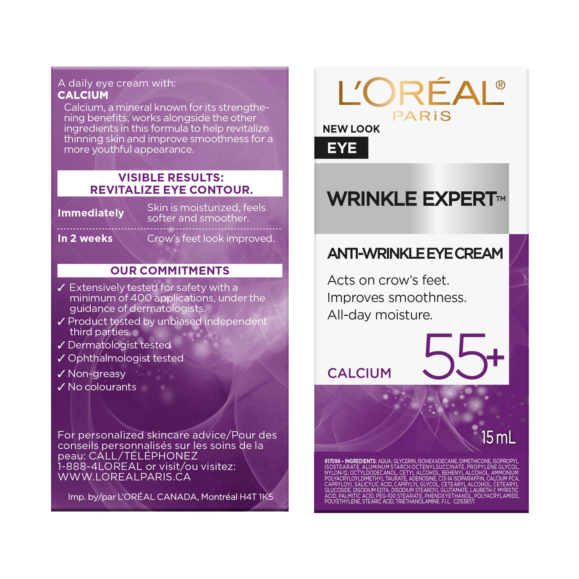L'Oreal Paris Wrinkle Expert 55+ Anti-Wrinkle Eye Cream with Calcium, Reduce Crow's feet 1.7 fl. Oz