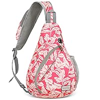 ZOMAKE Sling Bag for Women Men:Small Crossbody Sling Backpack - Mini Water Resistant Shoulder Bag Anti Thief Chest Bag Daypack for Travel Hiking Outdoor Sports (Fushcia White Leaf)