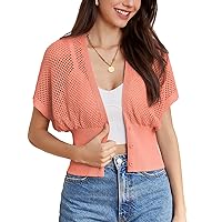 GRACE KARIN 2024 Women Short Sleeve Crochet Cardigan Summer Draped V-Neck Bolero Shrug Sweater Hollow Out Beach Cover Up