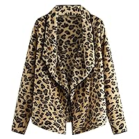 Andongnywell Ladies Leopard Print Cardigan Fashion Double Side Plush Jacket Leopard Long Sleeve Parka Outwear