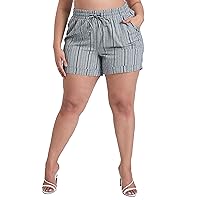 YMI Women's Plus Size Drawstring Waistband Linen Shorts