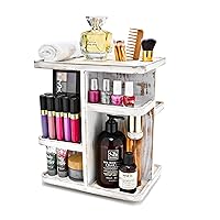 Sorbus 360° Makeup Organizer - Grey Rustic Wood Storage Carousel for Cosmetics, Make Up, Skin Care Organizer - Rotating Makeup Organizer for Vanity, Bathroom Storage, Bedroom, Kitchen, Desk, Dorm