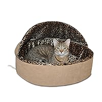 K&H Pet Products Thermo-Kitty Bed Deluxe Indoor Heated Cat Bed Tan/Leopard Small 16 Inches (FFP)