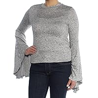 Womens Bell-Sleeve Melange Pullover Blouse, Grey, Medium