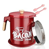 Bacon Grease Container with Mesh Strainer 57oz / 1.7L, Silicone Brush & Spatula | Metal Bacon Grease Holder Fat Container Jar, Oil Keeper Filter Can for Bacon Fat Dripping Cooking Grease Saver