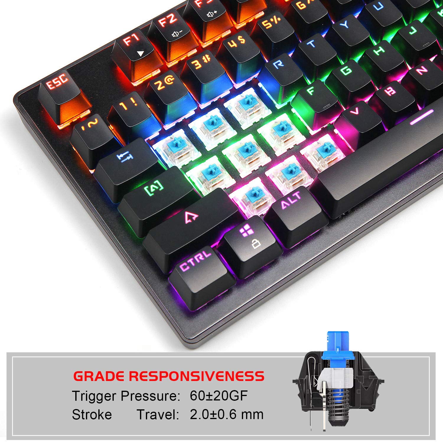 MageGee Mechanical Gaming Keyboard 87 Keys with RGB LED Backlit - Wired USB Computer Keyboard with Blue Switches, 100% Anti-Ghosting, Metal Construction, Water Resistant for Windows PC Laptop