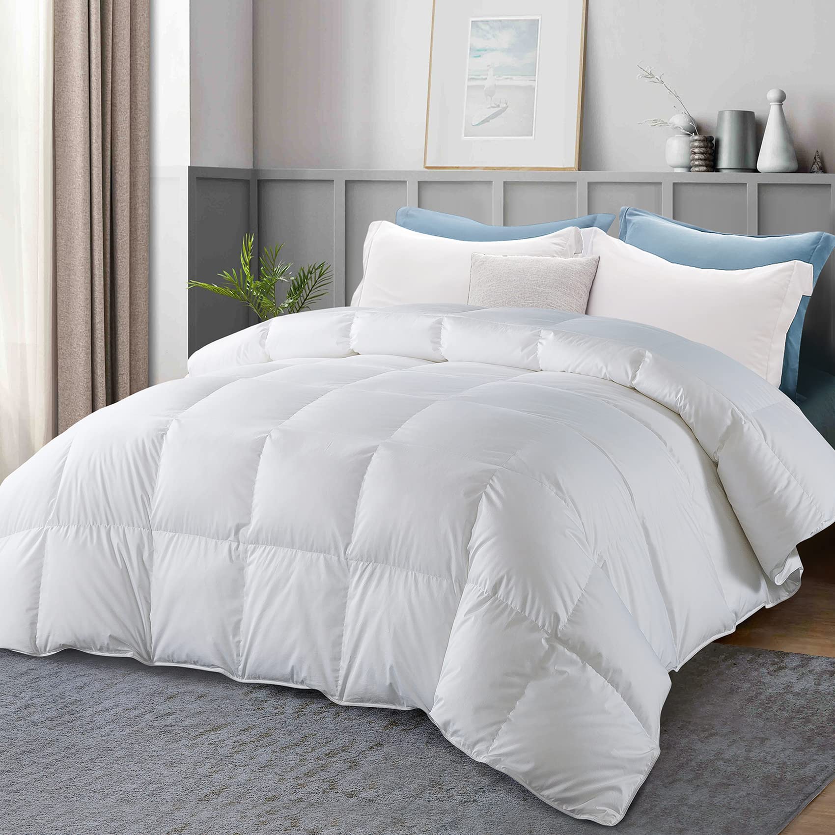 Mua WhatsBedding All Season Goose Feathers and Down Comforter Queen -  Luxurious Hotel Collection Bed Comforter - 100% Cotton Cover White Medium  Warmth Duvet Insert with Corner Tabs -Queen 90x90 Inch trên