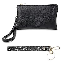 KEDZIE Eclipse Vegan Leather Convertible Purse Wallet Crossbody Bag (Black) & Eclipse Vegan Leather Mix & Match Wristlet Strap (Shattered)