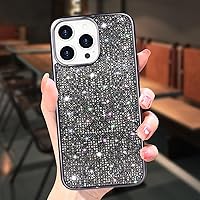 Compatible with iPhone 15 Pro Bling Diamond Case Glitter for Women 3D Rhinestone Crystal Shiny Sparkly Protective Cover with Electroplate Plating Bumper Luxury Fashion Case Black
