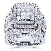 Kobelli Multi Diamond Rectangular Frame Bridal Rings Set 2 1/2 CTW in 14k White Gold