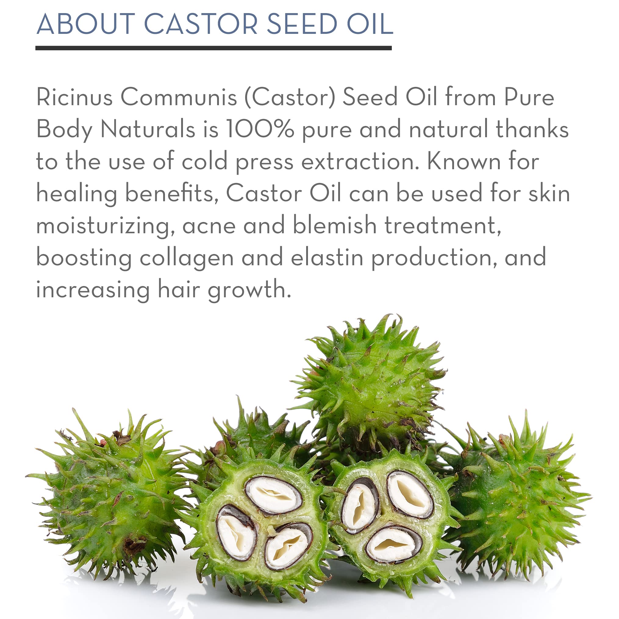 Castor Oil for Eyelashes and Eyebrows - Brow and Lash Growth Serum - Organic Hexane Free Cold Pressed Unrefined - 1 fl oz - Pure Body Naturals