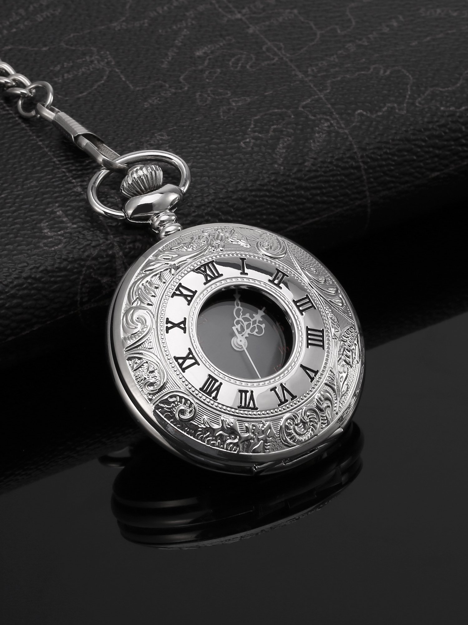 Mudder Vintage Roman Numerals Scale Quartz Pocket Watch with Chain