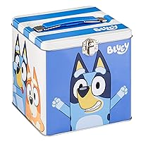 Bluey Stack Store and Carry Tin. Stackable Tin Box with Handle,Blue, Storage Box, 5.75