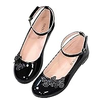 LseLom Girls Dress Shoes Butterfly Mary Janes for Girls Hook and Loop Party Wedding Flats Shoes