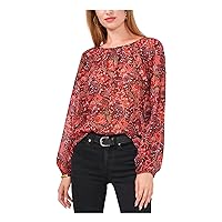 Vince Camuto Womens Red Sheer Paisley Balloon Sleeve Keyhole Wear to Work Blouse XS