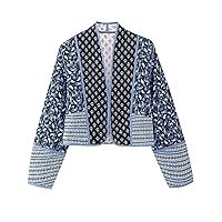 Flygo Women Cropped Puffer Jacket Cardigan Floral Printed Quilted Coats Lightweight Open Front Crop Padded Down Jackets