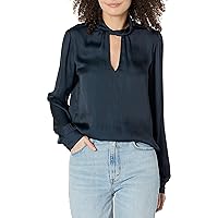 PAIGE Women's Ceres Top Long Sleeve Twisted Collar Buttery Soft in Navy