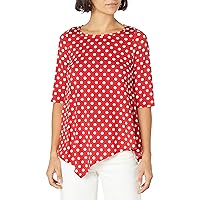 Star Vixen Women's Petite Size Short Sleeve Stretch Ity Knit Top with Keyhole Cutout Back and Shirttail Hem