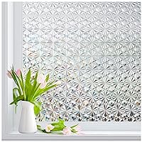 Window Privacy Film Frosted Glass Rainbow Clings: Stained Glass Bathroom Static Cling 3D Diamond Prism Frosting Decorative Window Stickers Antique Opaque Sun Blocking Door Covering(Pure,35.4x78.7in)