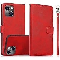Case for iPhone 14/14 Plus/14 Pro/14 Pro Max, Detachable 2 in 1 PU Leather Wallet Case with Wrist Strap Card Slots Flip Stand Phone Cover[Support Magnet Mount] (Color : Red, Size : 14ProMax)