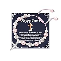 Easter Gifts for Girls Teens, Pink Pearl and Rhinestone Bracelet for Little Girls Daughter Granddaughter Niece