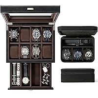 TAWBURY GIFT SET | Bayswater 8 Slot Watch Box with Drawer (Black) and Fraser 3 Watch Travel Case with Storage (Black)