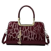 Patent Leather Purses and Handbags for Women Stylish Stone Pattern Work Satchel Boston Bag Commuter Shoulder Bags