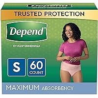 Depend FIT-FLEX Incontinence Underwear for Women, Disposable, Maximum Absorbency, S, Blush, 60 Count
