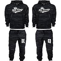 Queen Hoodies for Couples - Couples Track Suits Matching Sets - His and Hers Hoodies Black Camouflage One Size
