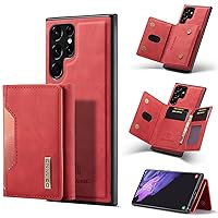 2 in 1 Magnetic Separable Wallet Leather Case for Samsung Galaxy S22 S21 S20 Ultra Plus FE Note 20 Shell, Soft Lined Card Holder Stand Back Cover(Red,Note 20)