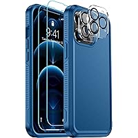 Red2Fire for iPhone 12 Pro Max Case [Military Grade Drop Protection] [Tempered Glass Screen Protector + Camera Lens Protector] Non-Slip Heavy Duty Full-Body Shockproof Phone Case - Sea Blue