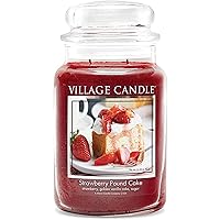 Village Candle Strawberry Pound Cake, Large Glass Apothecary Jar Scented Candle, 21.25 oz, Red