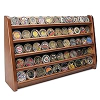 Challenge Coin Display Case, 5 Row Military Coin Wooden Holder Rack Stand Holds 45 Coins for Desk or Wall Mount, Coin Holders for Collectors (Walnut Finish)